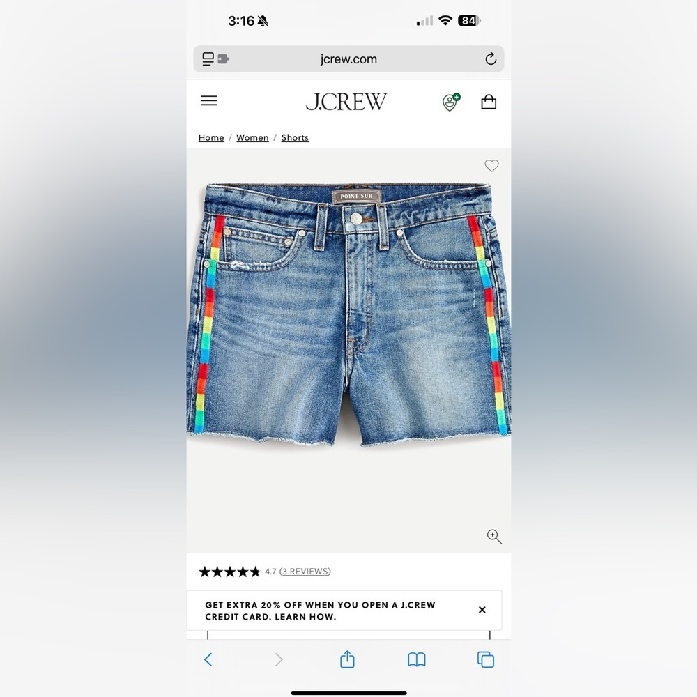 J.Crew High Rise Boyfriend Short with Rainbow Tuxedo stripe size 30